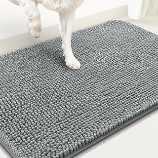 OLANLY Dog Door Mat for Muddy Paws 30x20, Absorbs Moisture and Dirt, Absorbent Non-Slip Washable Mat, Quick Dry Chenille, Mud Mat for Dogs, Entry Indoor Door Mat for Inside Floor, Grey