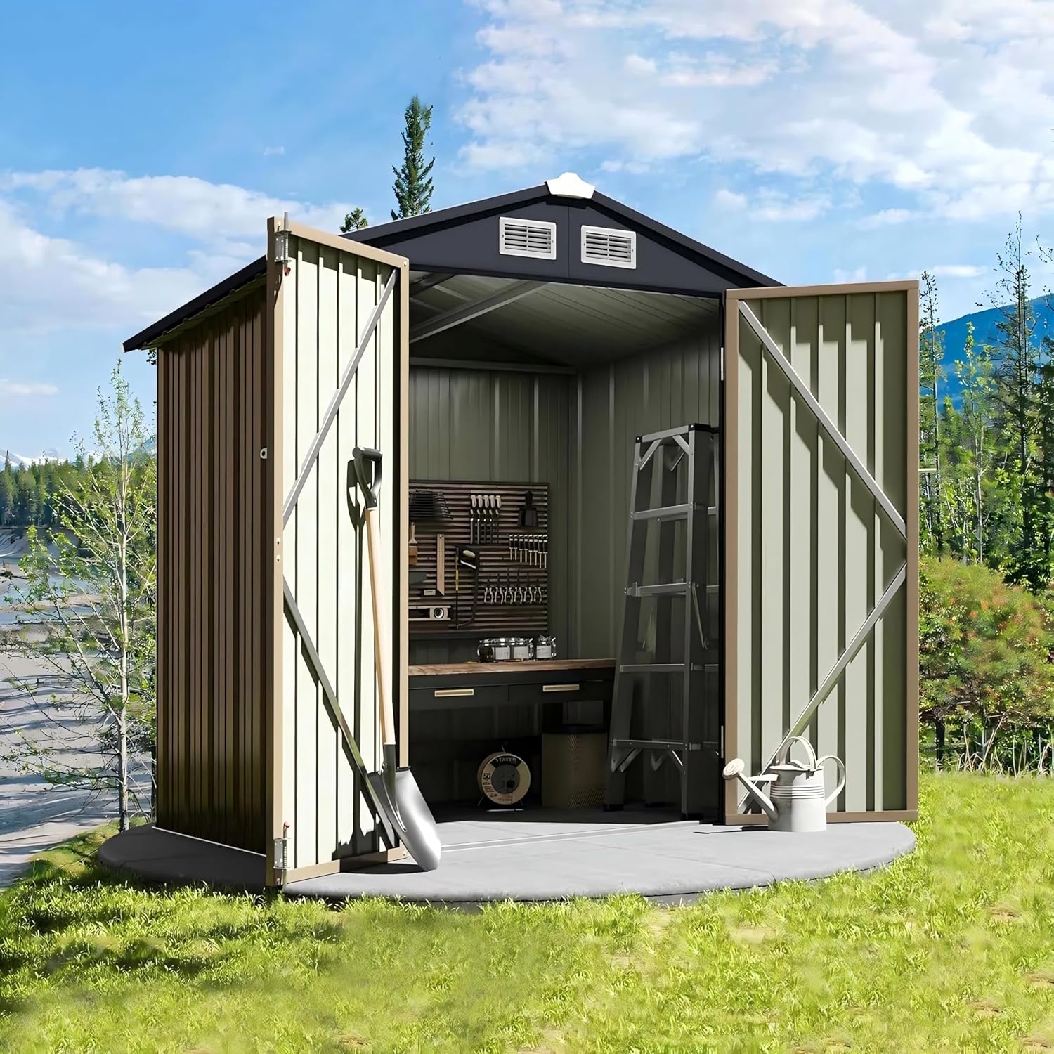GVDV 6x4 FT Outdoor Metal Storage Shed, Durable Garden Shed with Updated Frame Structure for Backyard, Patio, Tool Storage, All-Weather Shelter for Bike, Gardening Tools, Equipment, Pet