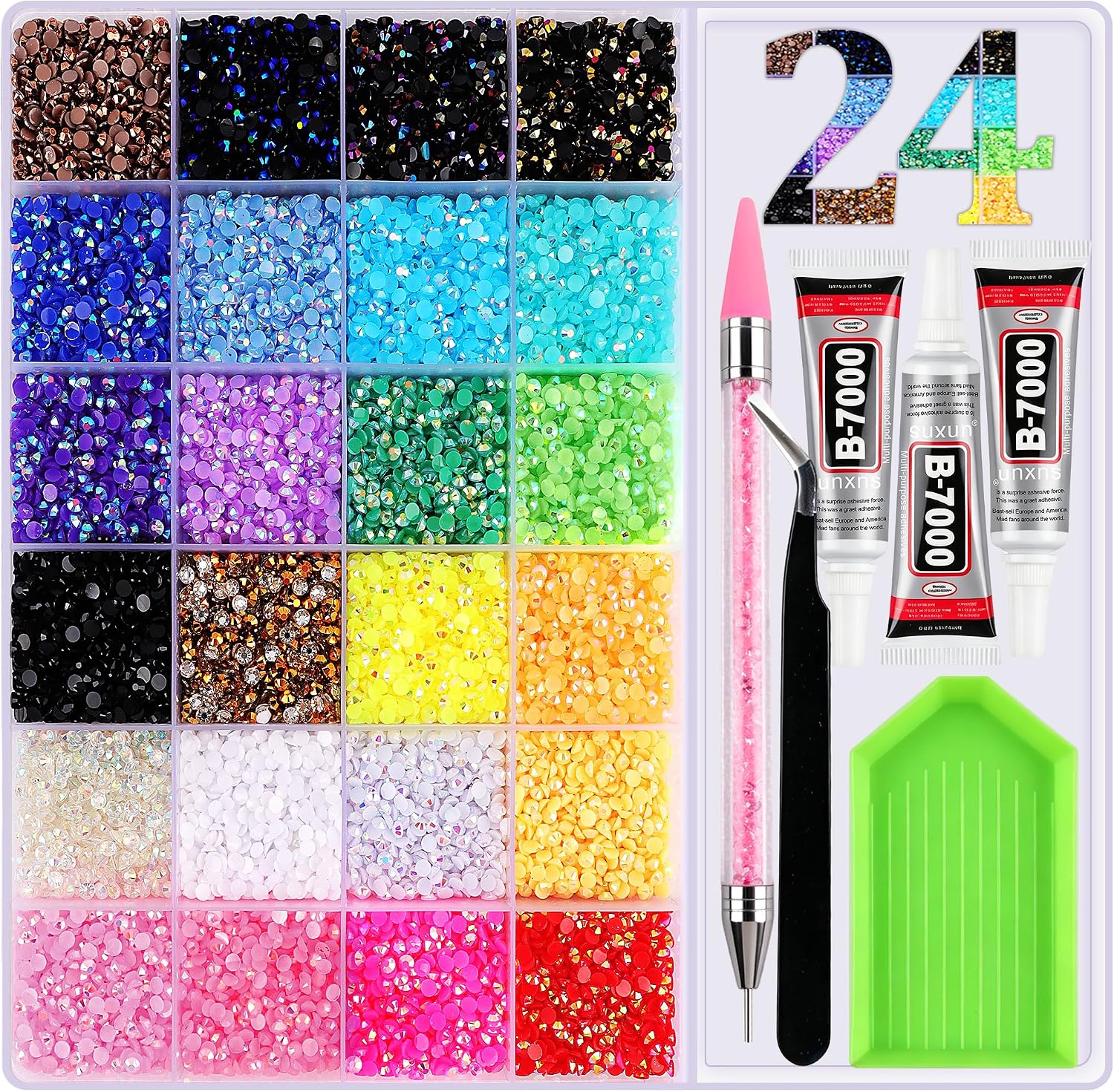Bedazzling Kit, 24 Colour 32000 Pcs with Tool Storage Box
