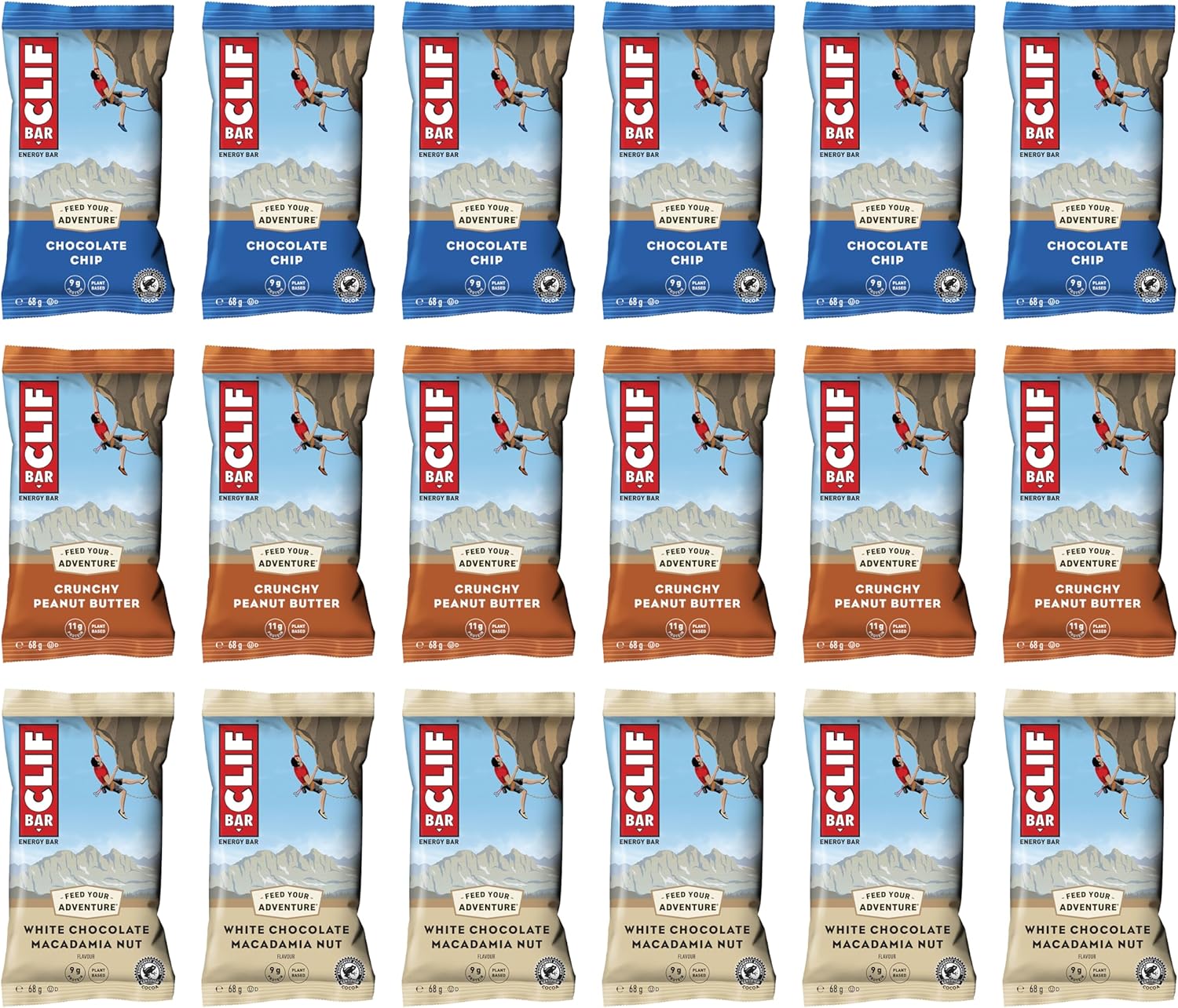 CLIF Bar ENERGY BAR Mixed Flavour Variety-Pack x 18 bars | Nutritional Bar | Source of Plant Based Protein | 18 bars x 68g