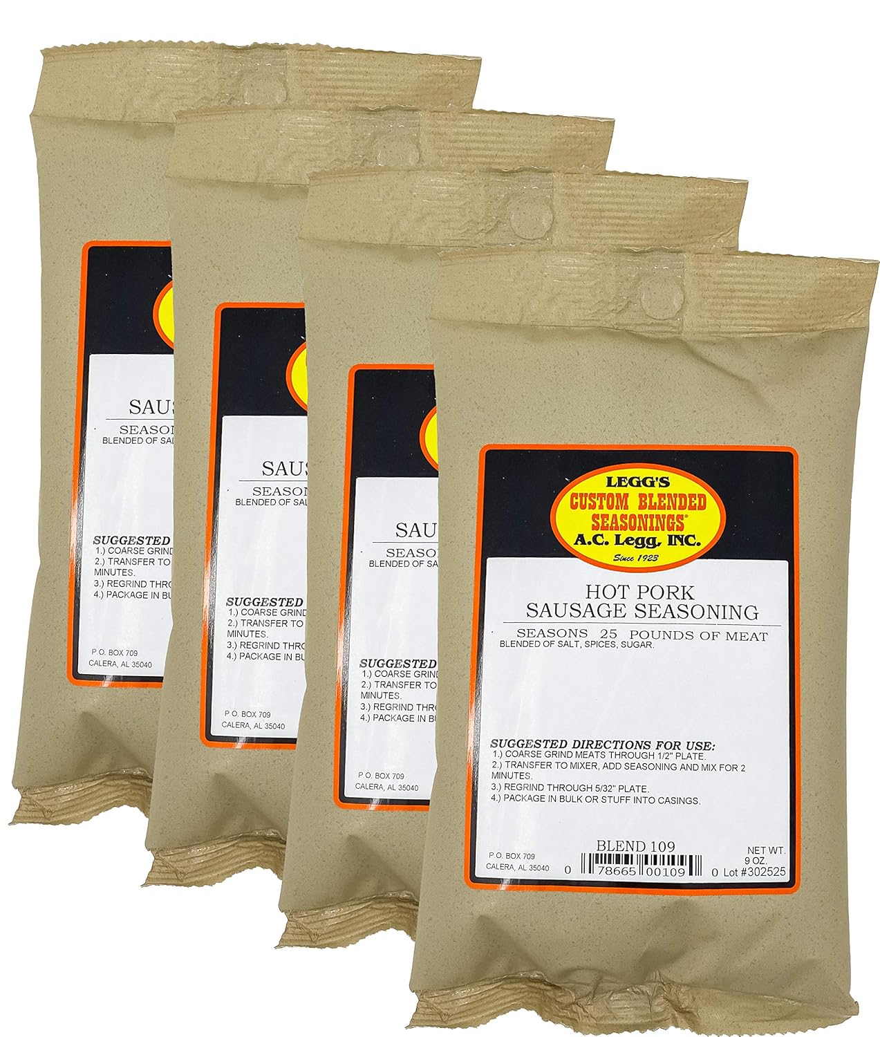A.C. Legg INC Hot Pork Sausage Seasoning - PACK OF4