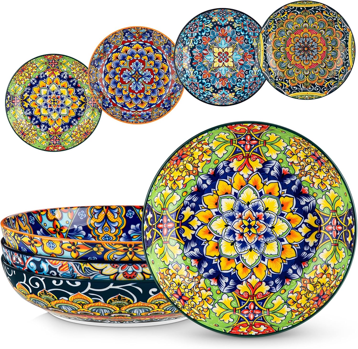 vancasso SIMI Pasta Bowls Set of 4, Porcelain Salad Bowls, 42 oz Large Corlorful Serving Bowls for Kitchen, Dishwasher & Microwave Safe Soup Bowls, Pasta Plates
