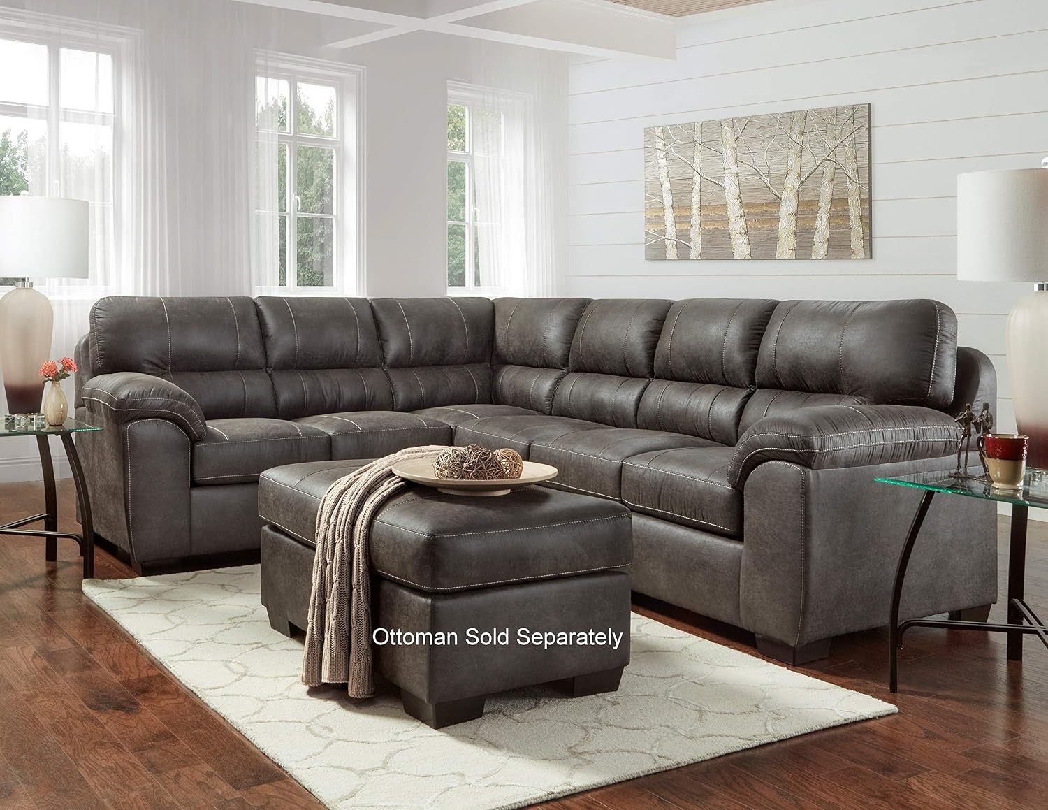 Roundhill Furniture Tirana Contemporary Fabric Pillow-top Arm Sectional Sofa in Sequoia Ash