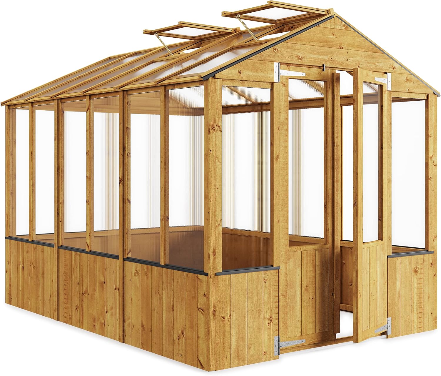 BillyOh 9x6 Wooden Frame Greenhouse with Opening Roof Vent | Polycarbonate Glazing | Garden Storage Medium Wooden Lincoln Green House (9x6)