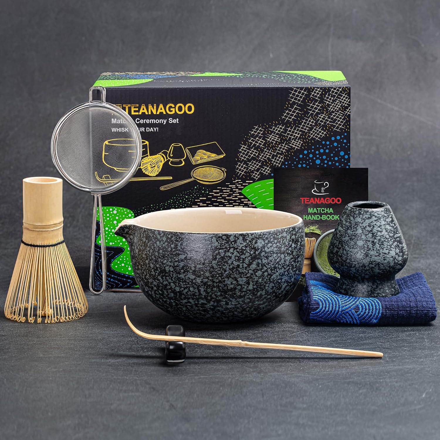 TEANAGOO Matcha Whisk Set,7 Pcs Matcha Set,Matcha Kit for Ceremony,Matcha Tea Set for Making Breakfast/Matcha Latte,Matcha Whisk and Bowl with All Accessories,Gift for Matcha Lover/Friend/Family