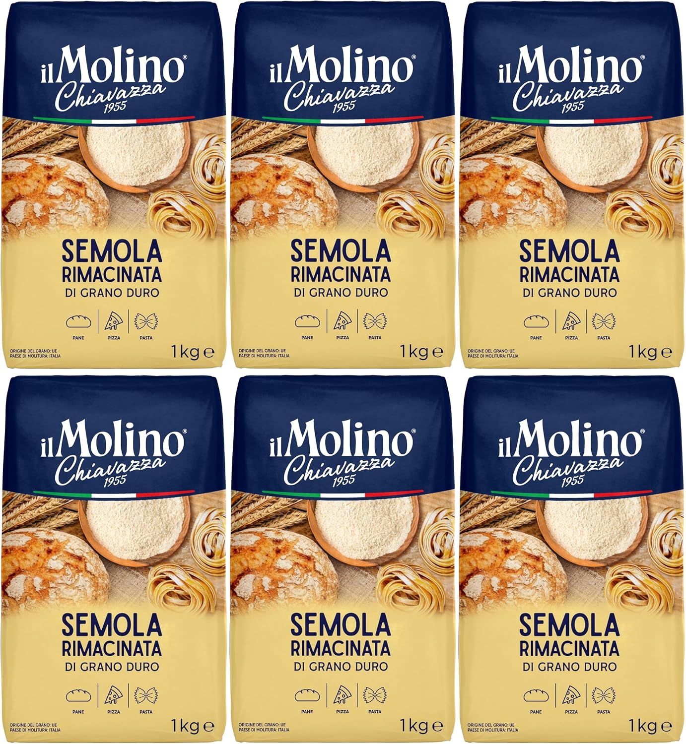 il Molino Chiavazza Semola Rimacinata 1kg - Pack of 6 | Premium Italian Semolina Flour for Pizza, Breads & Fresh Pasta