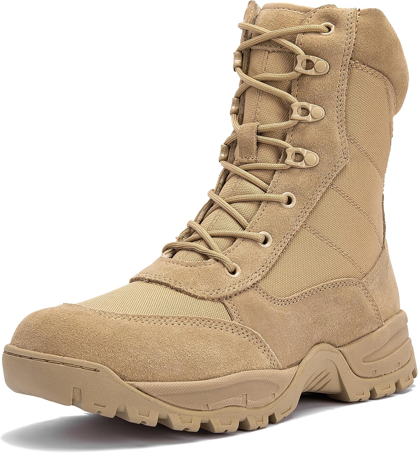 Mens 8-Inch Tactical Boots, Lightweight Military Combat Boots with Side Zipper, Comfort Anti-Slip Patrol Shoes for Hiking, Motorcycle Riding, Light Work