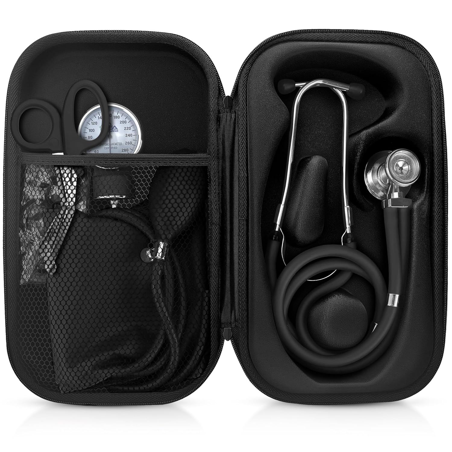 ASA TECHMED Medical Starter Kit – Stethoscope, Durable Blood Pressure Monitor, EMT Shears & Protective Carrying Case – Ideal for Healthcare Students & Professionals, Black