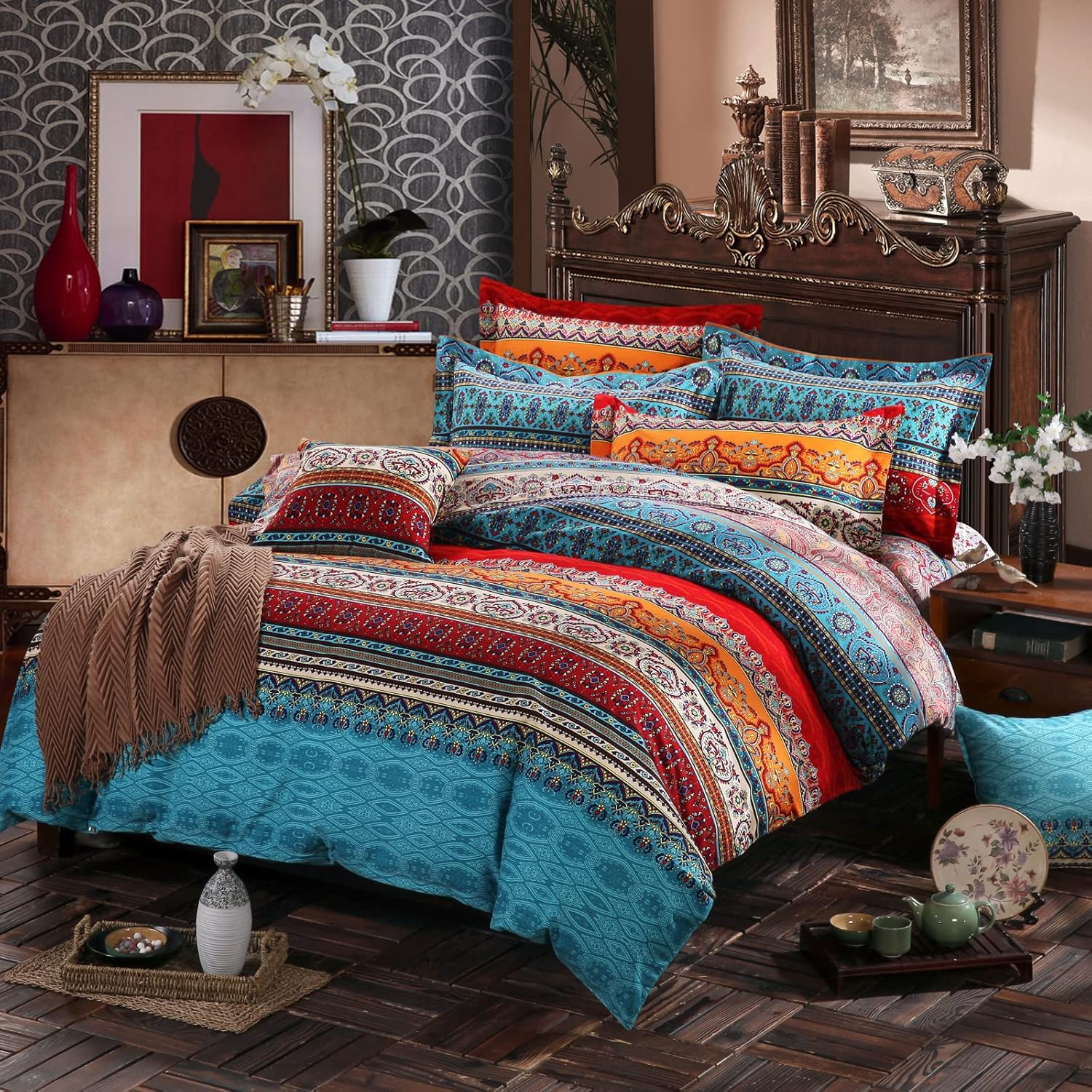 USTIDE Home Textile, 3-piece Fashion Boho Duvet Cover Sets, Modern Bohemian Bedding Set 100% Cotton Brand Bedding Set Superking Size