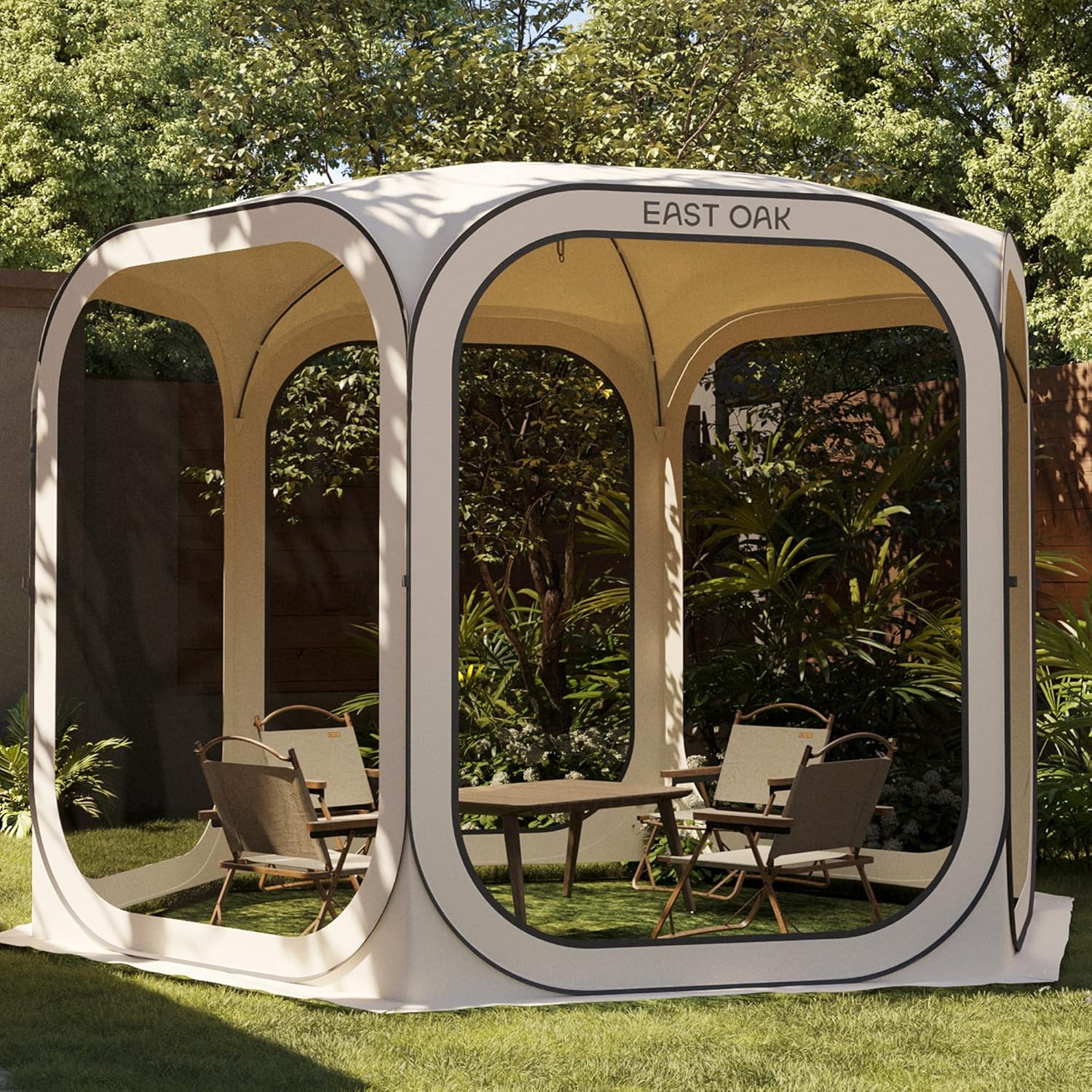 East Oak Screen House Tent Pop-Up, Portable Screen Room Canopy Instant Screen Tent 10 x 10 FT with Carry Bag for Patio, Backyard, Deck & Outdoor Activities, Beige