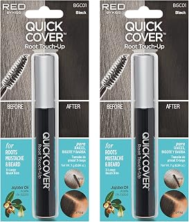 RED by Kiss Quick Cover Root Touch Up Rescue, Mascara Natural Water-Resistant Temporary Gray Concealer Cover Up Brush for Hair Mustache & Beard (Black) (2Pcs)