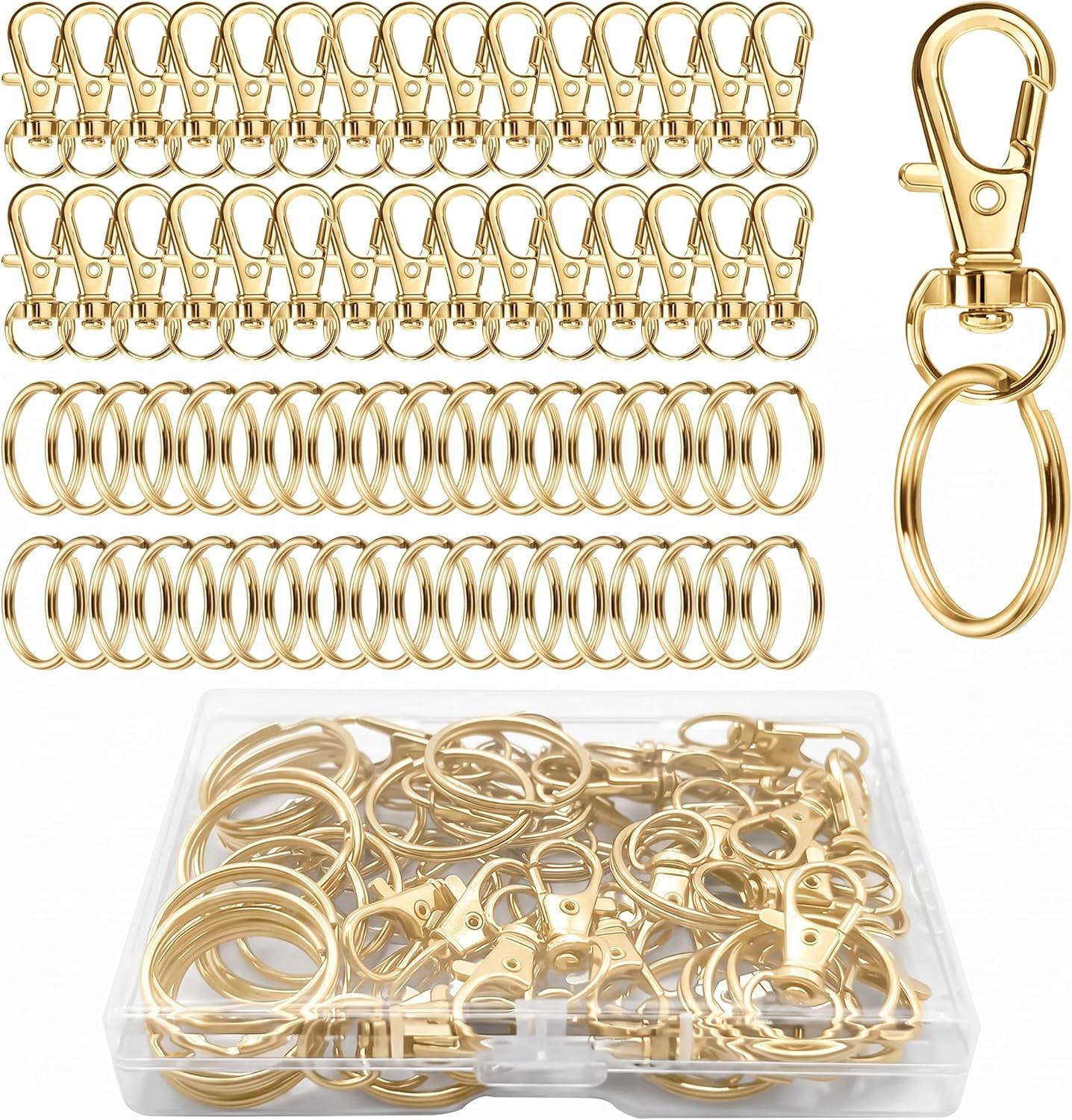 60 Pcs Keyring Making Kit 30Pcs Key Rings and 30Pcs Lobster Clasps Stainless Steel Metal Keychain Clip with Plastic Box for Jewellery Making DIY Craft (Golden)
