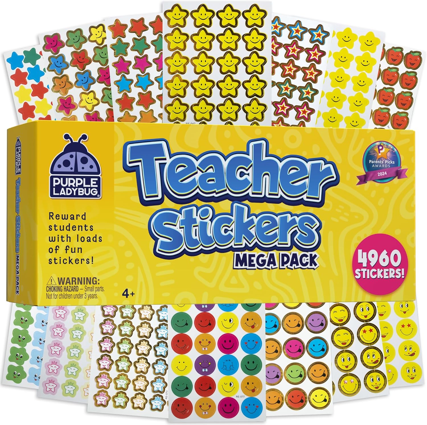 Purple Ladybug Teacher Stickers for Students - 4960 Reward Stickers for Classroom Supplies, Teacher Must-Haves & School Stickers, Small Stickers for Reward Charts, Back to School Gift, Summer Activity