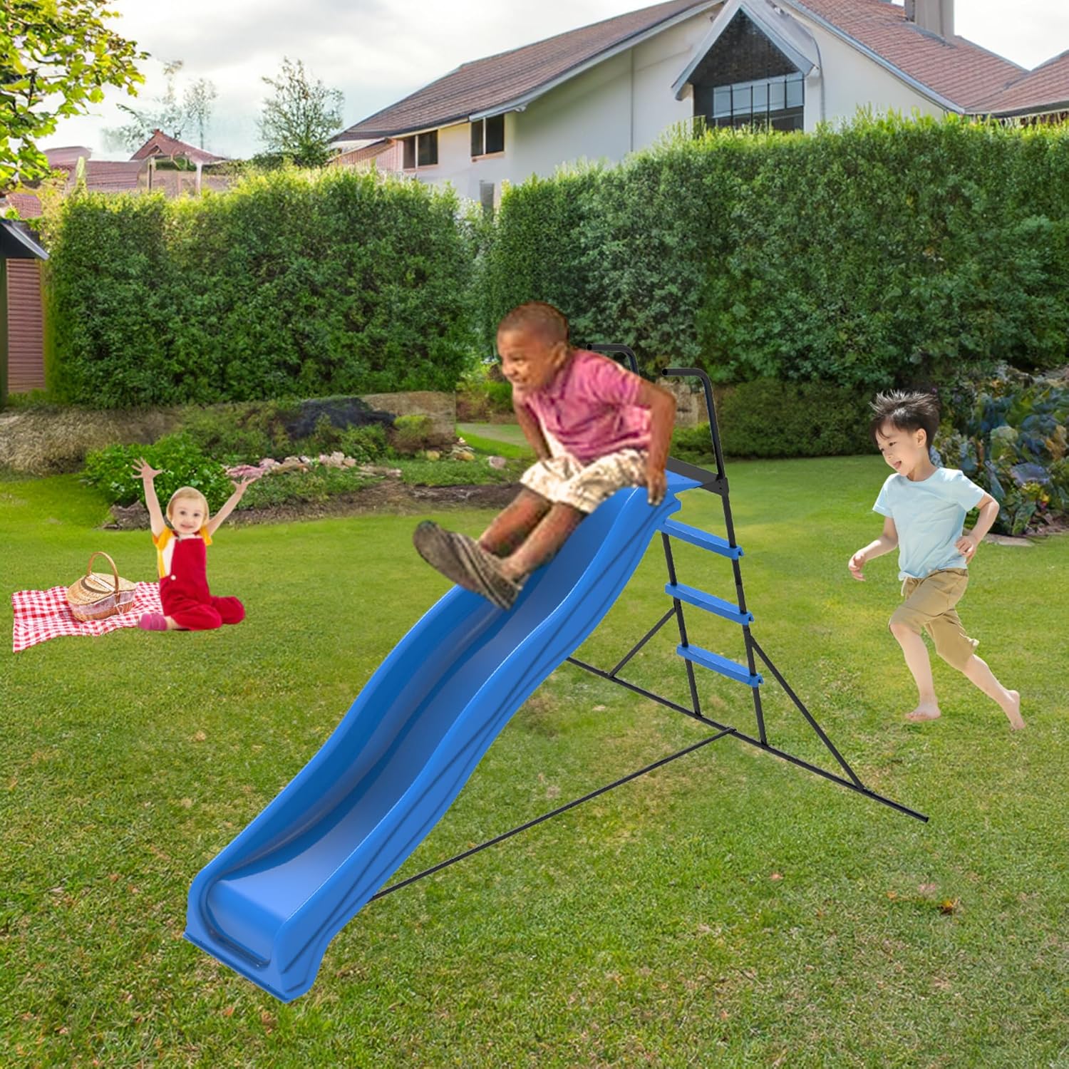YAFF 2.2M Kids Plastic Slide Indoor Freestanding Playground Equipment Children Plastic Slide Kids Indoor Slide blue-1772