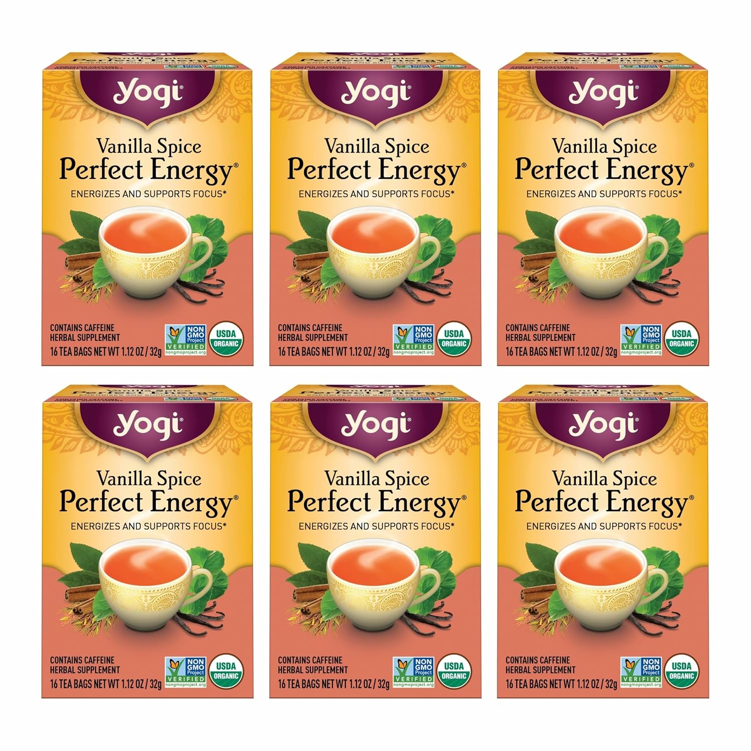 Yogi Vanilla Spice Perfect Energy Tea, 16 Tea Bags (6 Pack)