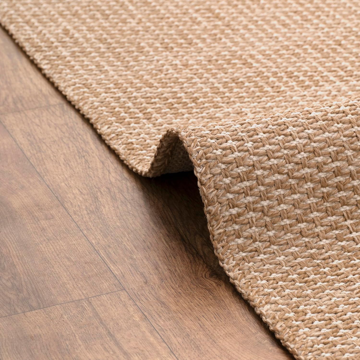 DAPHNE HOME DECOR Jute Area Rug, Machine Washable Rug For Garden, Kitchen, Bedroom, Dining Room and Living Room, Soft Short Pile, Kid Pet Friendly Rug (Brown & Ivory - Caria, 160X230 CM)