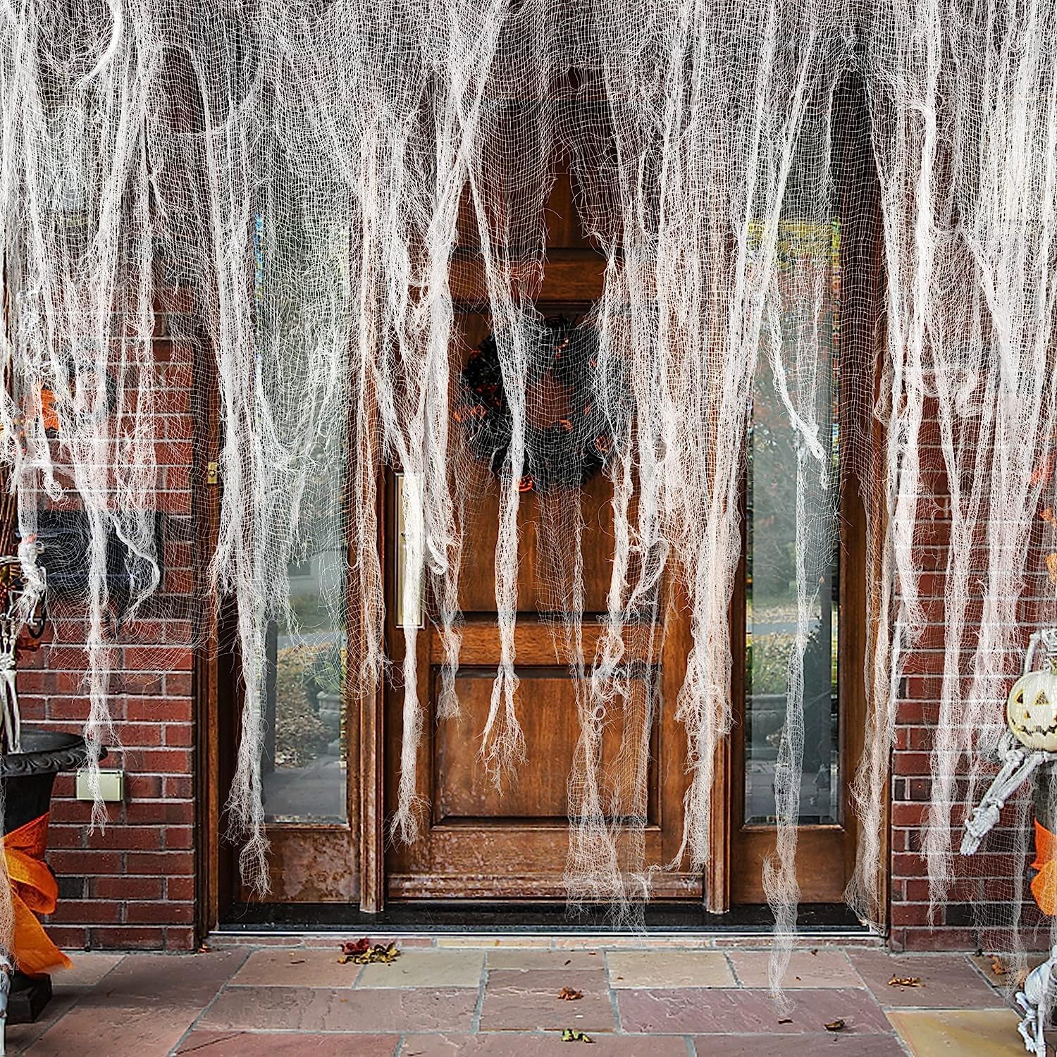 GIONAR Halloween Creepy Cloth, White Large Size Halloween Scary Spooky Cloth, Windows Doorways Cover Gauze for Halloween Party Haunted House Decorations