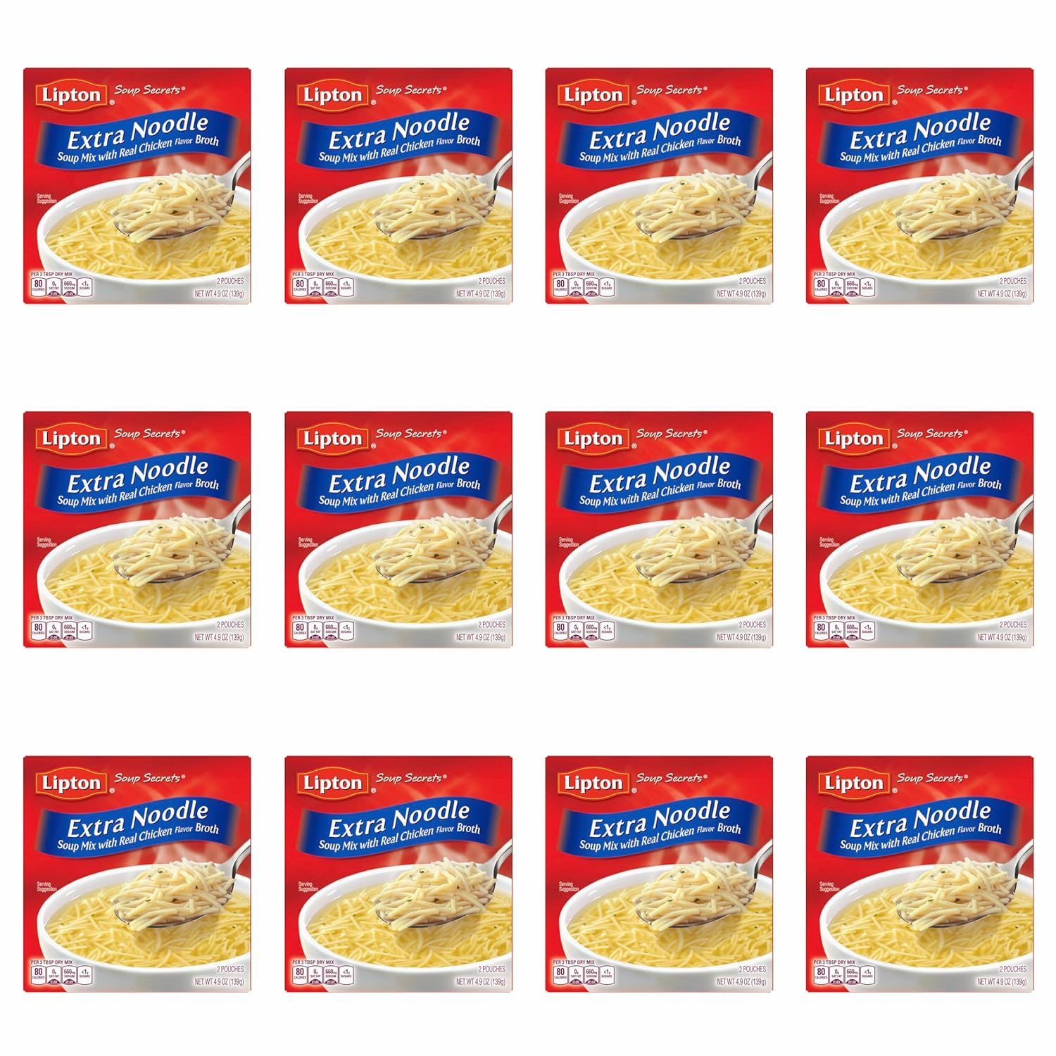 SOUP SECRETS Lipton Instant Soup Mix For a Warm Bowl of Soup Extra Noodle Soup Made With Real Chicken Broth Flavor 4.9 oz 2 ct, Pack of 12