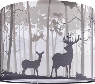 GO&SO Drum Lamp Shade Medium Gray Animal Print Sika Deer Lampshade for Table Bedside Lamps 13" Top x 13" Bottom x 10" High(Spider) Vintage Lampshades Replacement Natural Linen Art Decor Easy Assembly