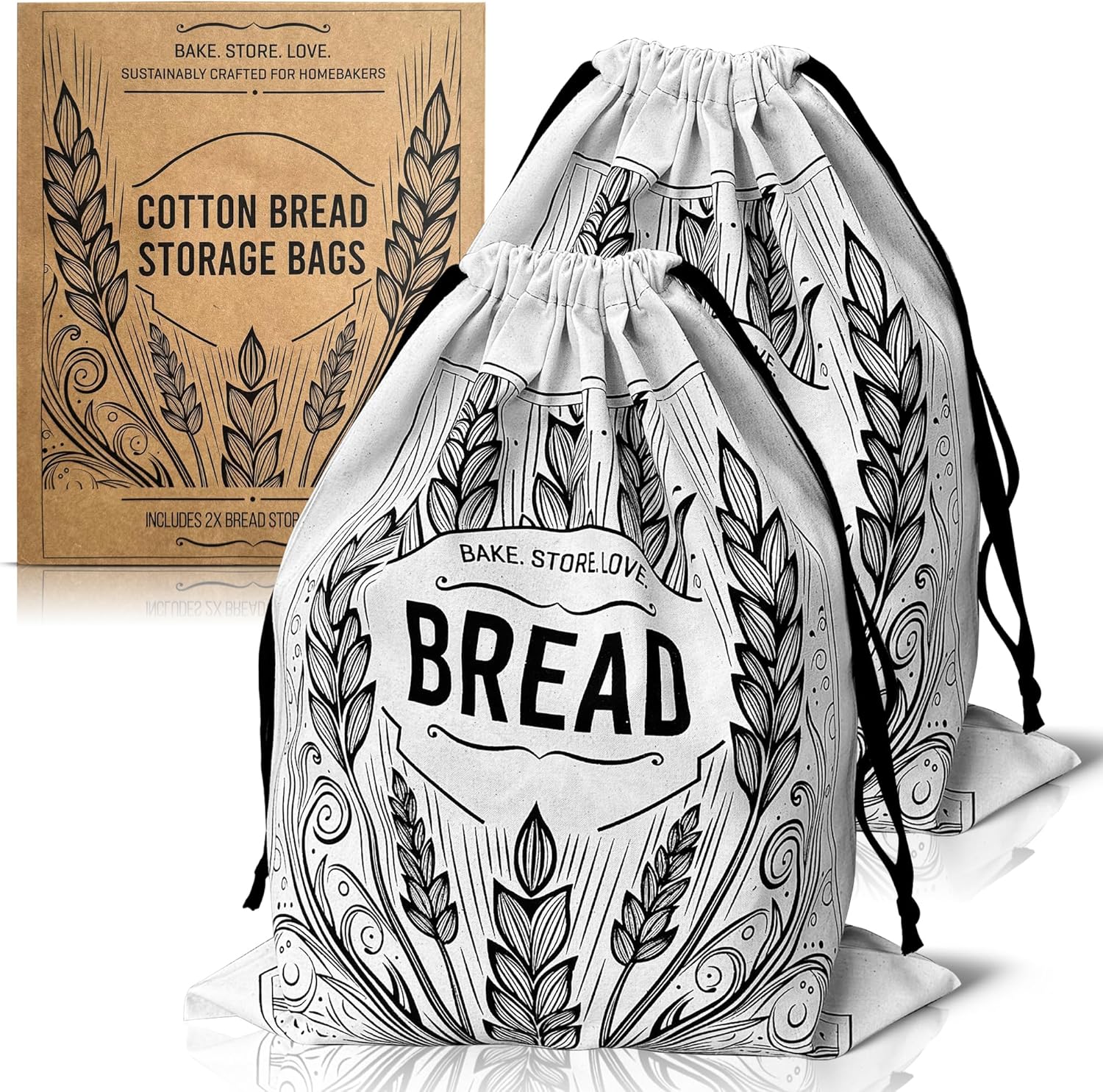 Northern Breadworks Large Organic 100% Cotton Bread Bag | No Plastic | Reusable Washable | 41x33 cm | Eco Bread Bags for Homemade Bread