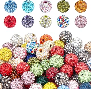 PH PandaHall 10mm Crystal Rhinestones 100pcs Pave Disco Ball Mixed Color Polymer Clay Diamond Round Beads for Summer Bling Pen Bracelet Necklace Earring Jewelry Making Christmas