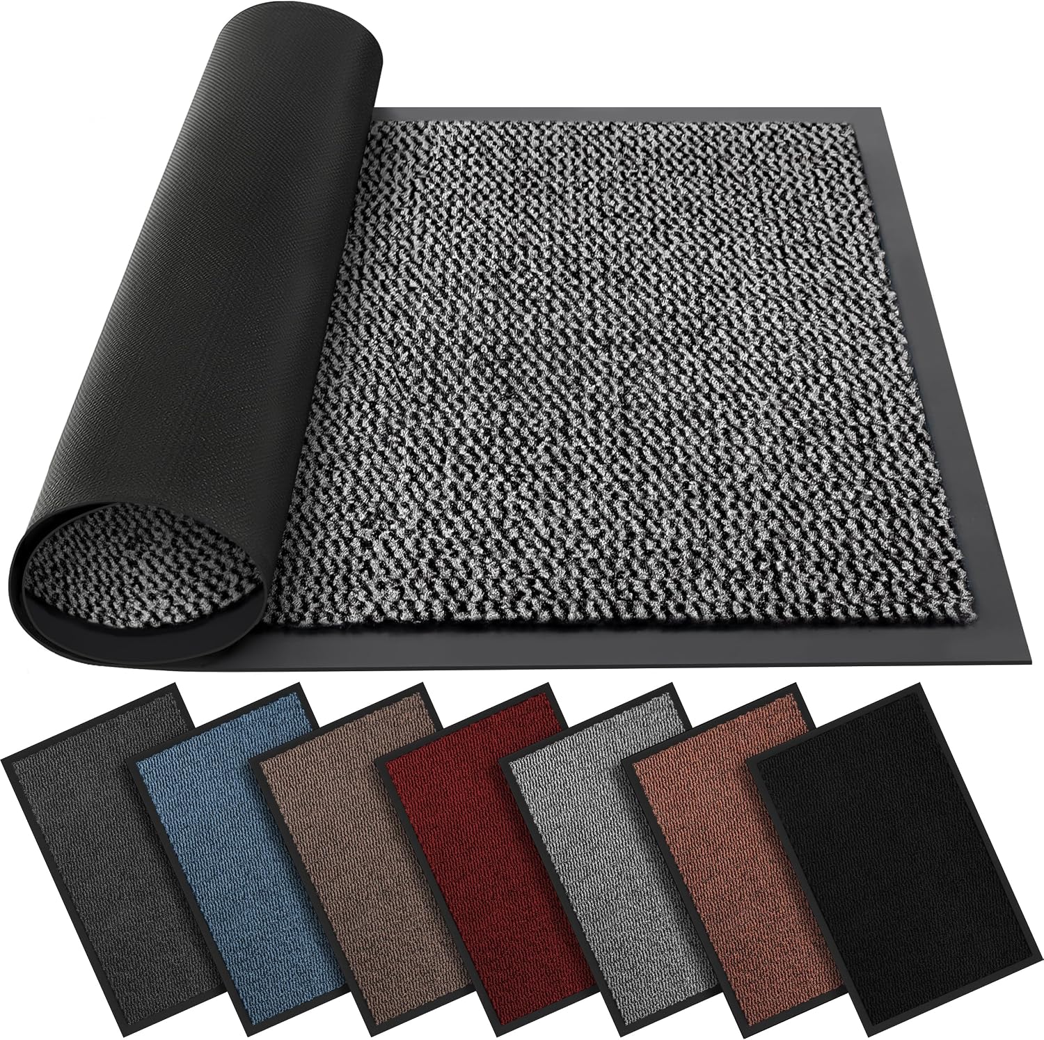 BLADO Washable Door Mats Indoor & Outdoor - Non-Slippery Heavy Duty - Stylish & Large Rubber - Perfect Dust Grabbing Doormats (Grey, 40cm x 60cm)