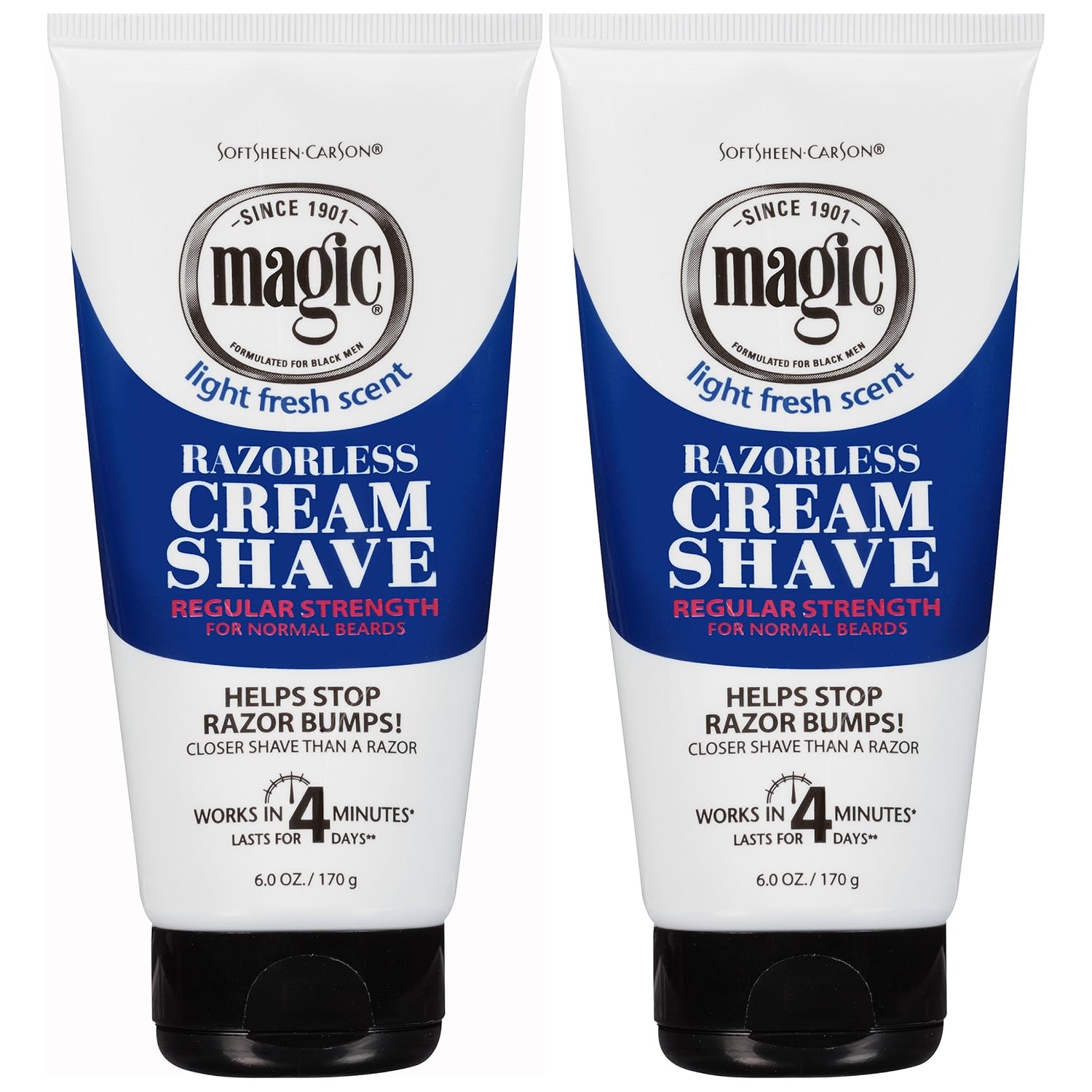 SoftSheen-Carson Magic Razorless Shaving Cream, Hair Removal Cream for Body Hair, Regular Strength Depilatory Cream, Works in 4 Minutes for Normal Hair, 2 Count