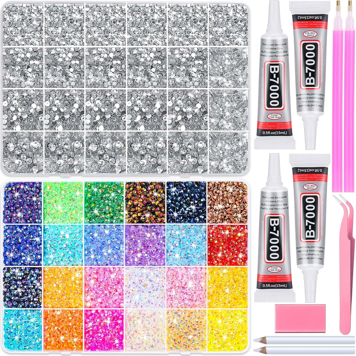 Audab Resin Rhinestone with Jewelry Glue B7000 Adhesive for Crafts, 40000 Pcs