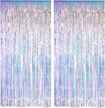 Iridescent Party Streamers Backdrop - GREATRIL Neon Transparent Holographic Tinsel Foil Fringe Curtain for Mermaid/Frozen/Sea/Euphoria/ERAS Party Theme Decorations 2 PCS