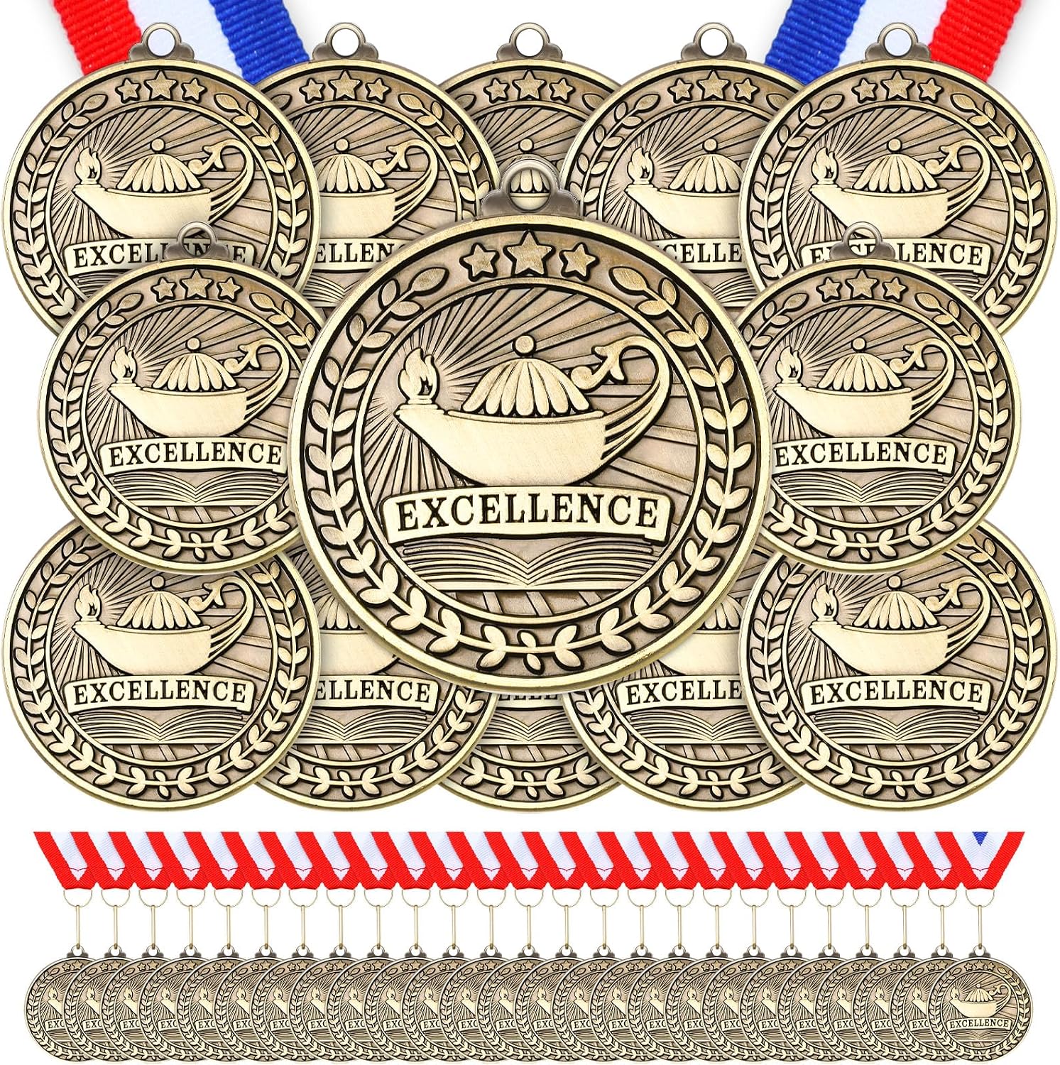 Quelay 60 Pcs Gold Award Medals with Neck Ribbons 2 Inch Winner Medals Awards Bulk Metal Trophy Award Prize Gift for Adult Competitions Education Tournaments Event