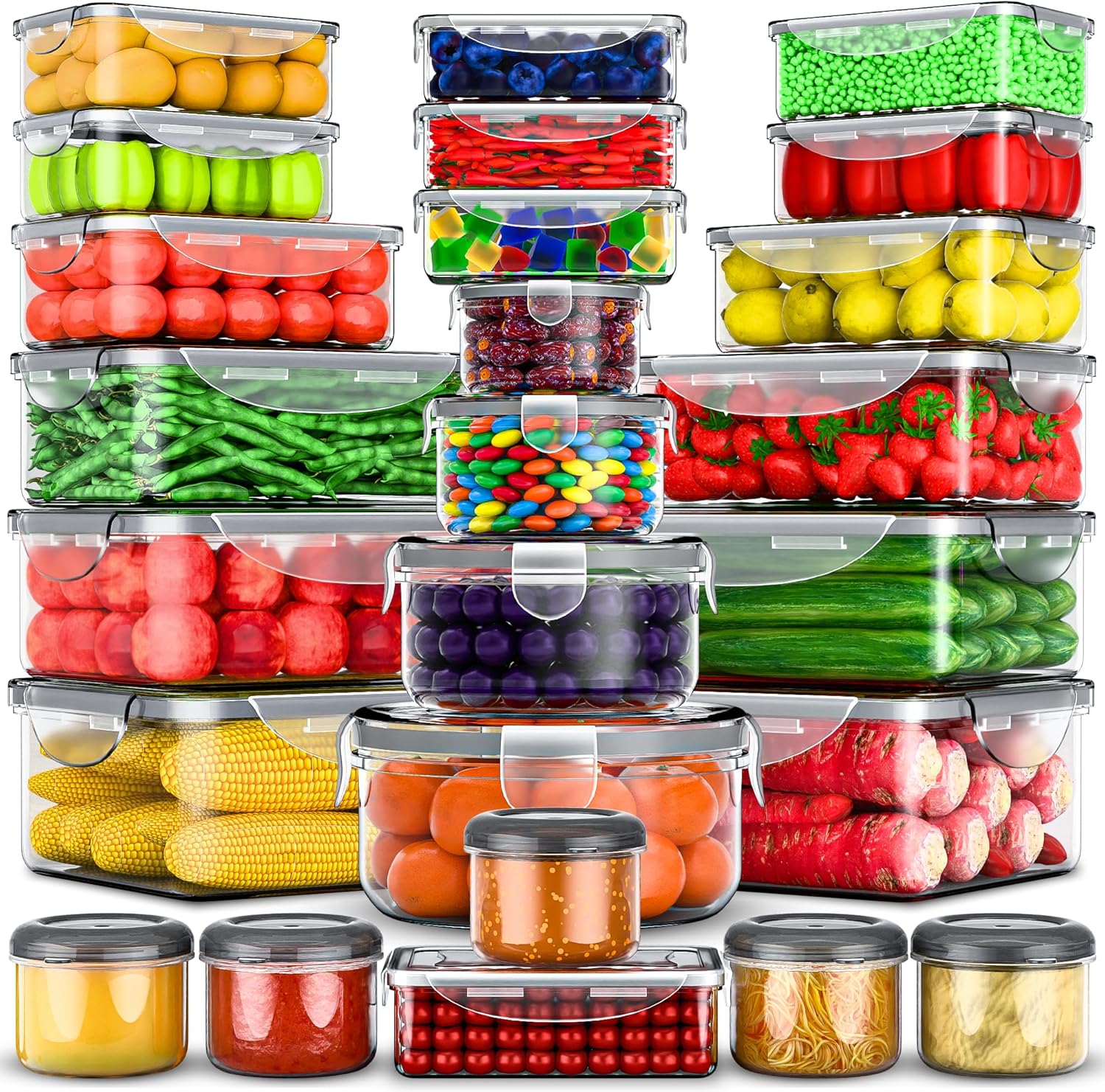 RockBerry 50 Pcs Large Food Storage Containers with Lids Airtight-Total 526OZ Stackable Kitchen Set-85 OZ to small Containers-BPA Free Leak proof containers- Freezer Microwave safe