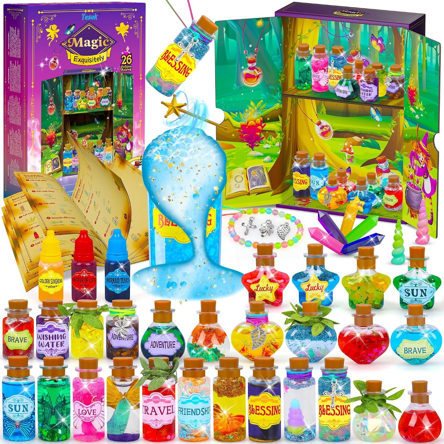 Tesok Mystery Potions Kit for Kids,DIY 26 Magic Mix Wizard Potion Bottles,Craft Kits Creative Toys Birthday Gifts for Age 6 7 8 9 10+ Year Old Girls and Boys
