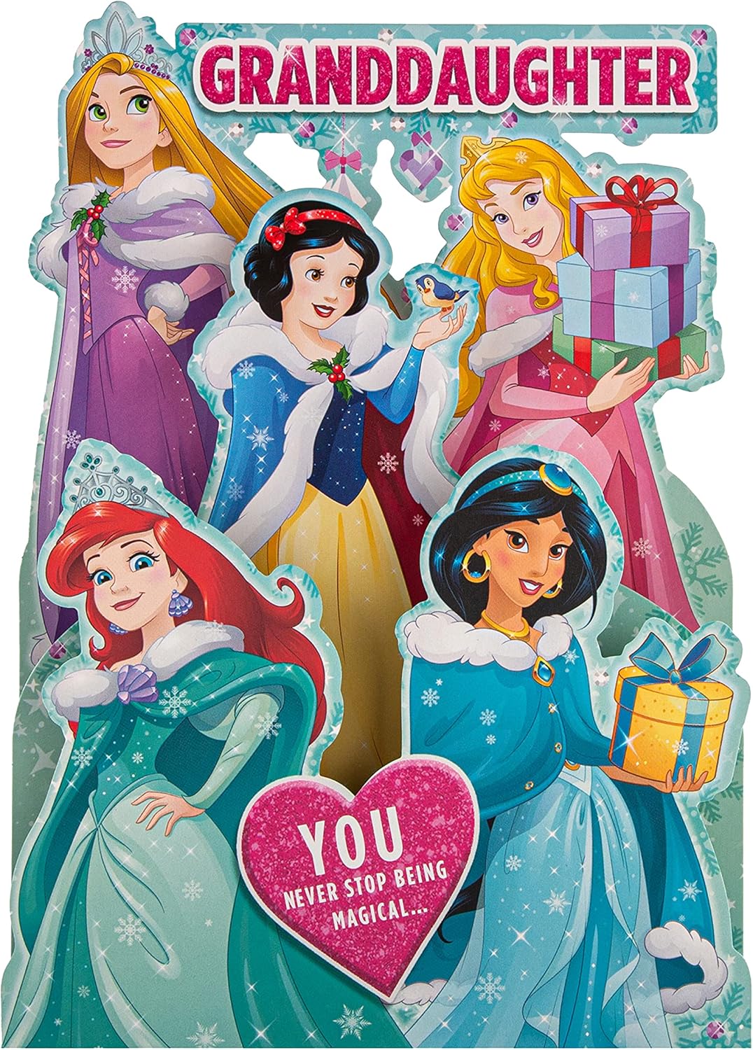 Hallmark Christmas Card for Granddaughter - Pop-up 3D Disney Princess Design