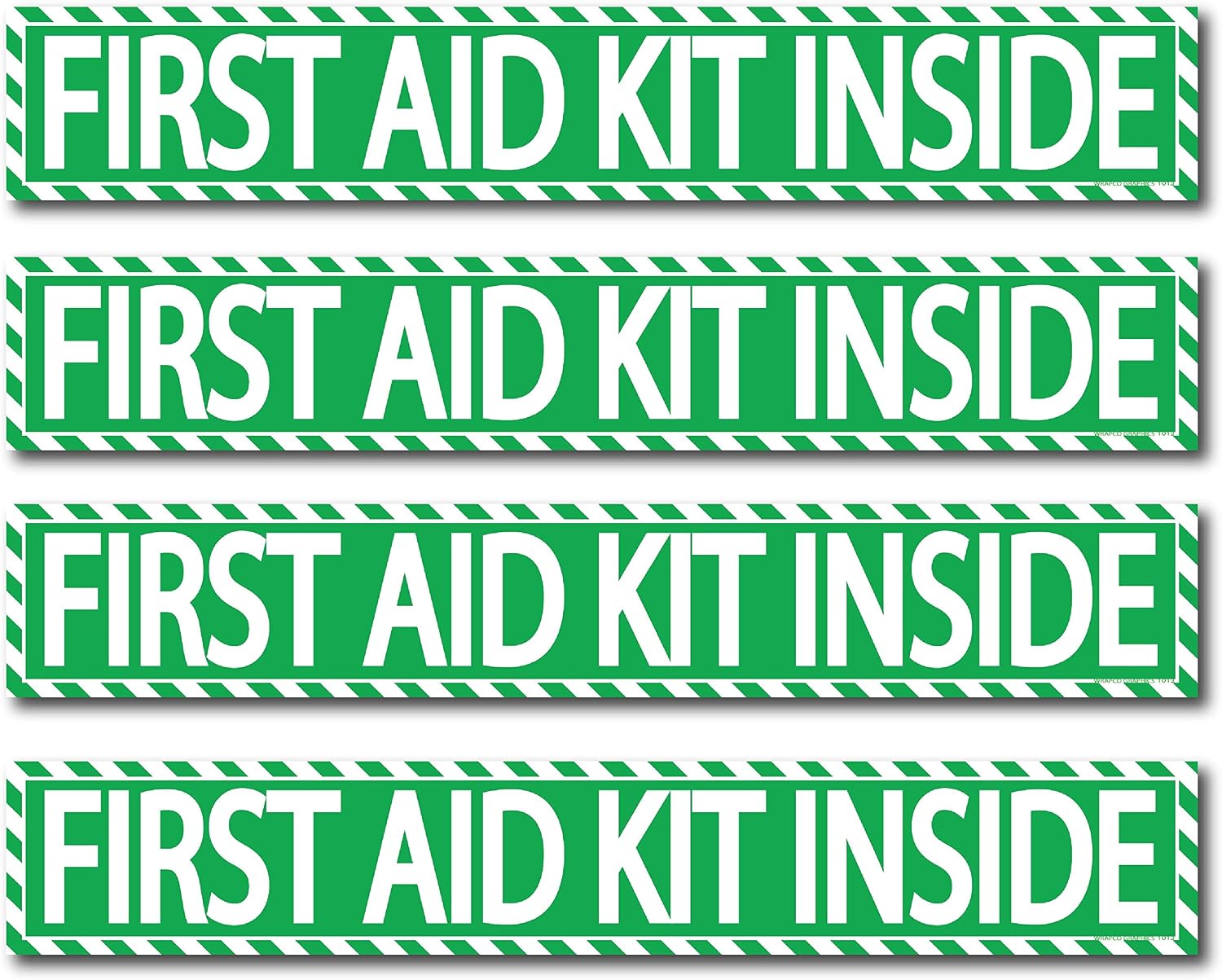 (4 pack) First Aid Kit Inside Stickers 1.5" x 9" Self Adhesive Industrial Vinyl Decal Signs For Trucks, Equipment, or Business