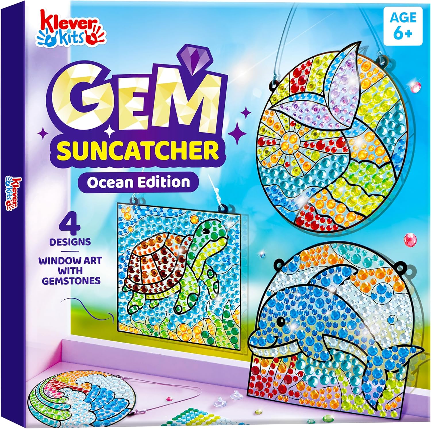 Klever Kits Diamond Art Kits for Kids, 4PCS Gem Painting Kit, Window Art Suncatchers Mosaic Kits Crafts for Girls Boy Birthday Gifts Toys Age 6+