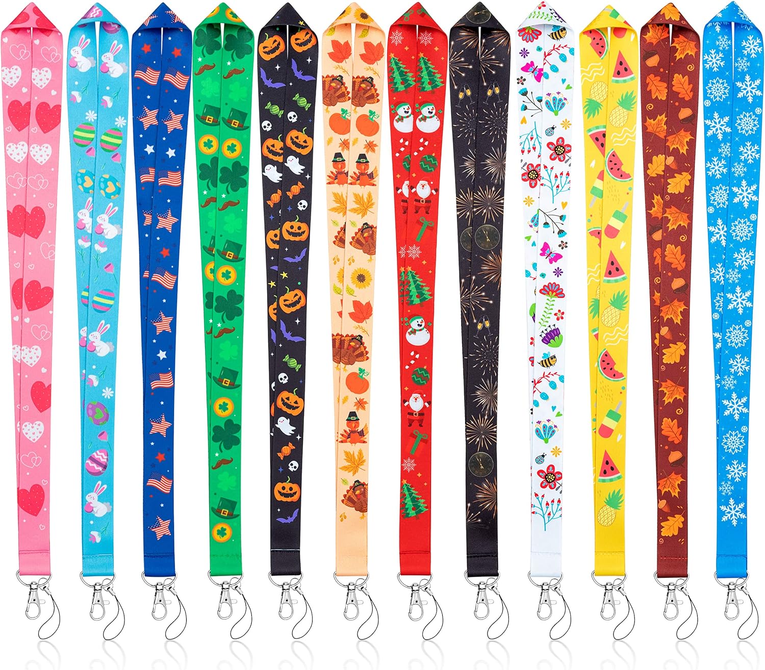 WATINC 12Pcs Seasonal Holiday Lanyards for ID Badges, Flat Hall Pass Lanyards with Stainless Swivel Hook, Neck Office Cruise Lanyard for Holders, Gifts for Summer Independence Day, Multicolor