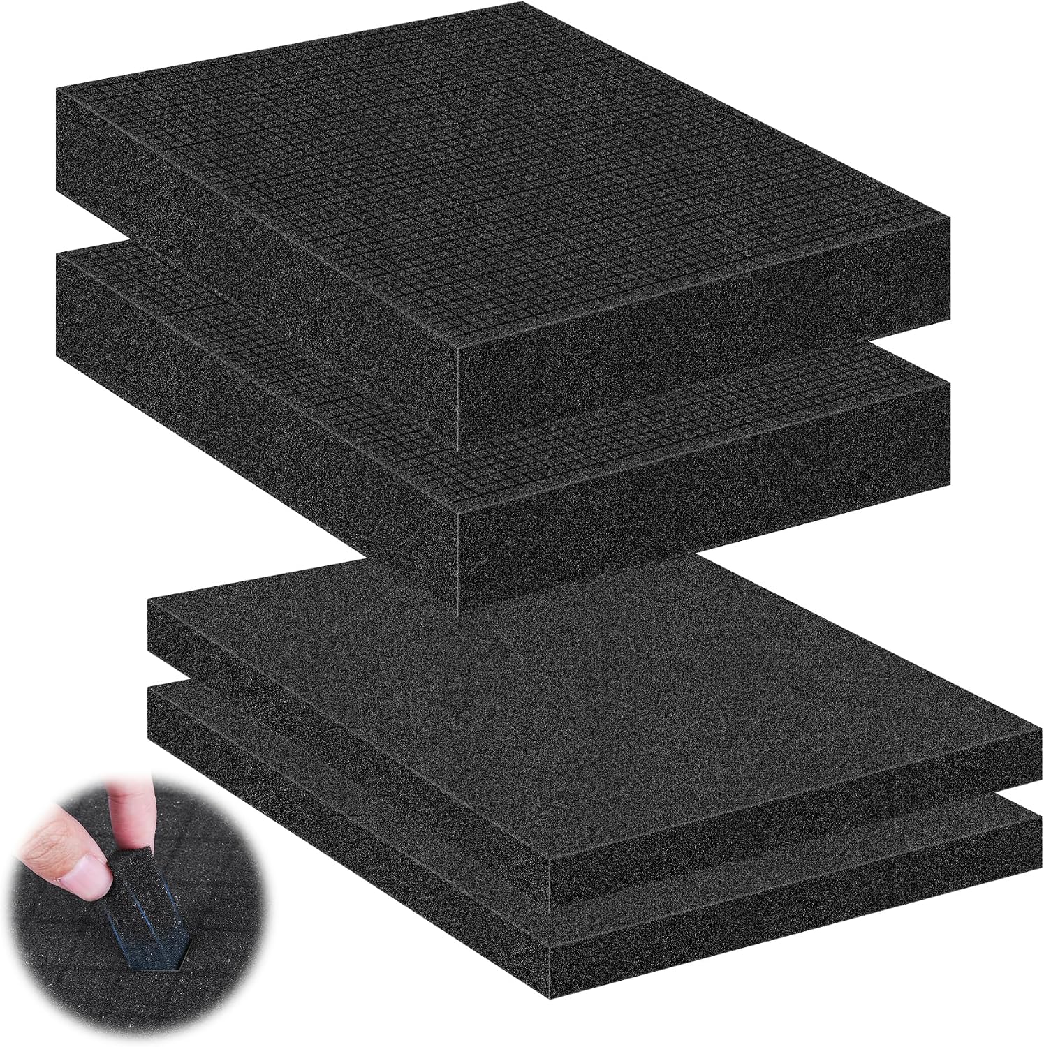 4 Pcs Pick and Pluck Foam Sheets 2 Size Polyurethane Pick Apart Foam Inserts Pads with Bottom Use for Camera, Interlocking Case, Tool Box, Storage Drawer (2P 12" x 12" x 0.4", 2P 12" x 12" x 2")