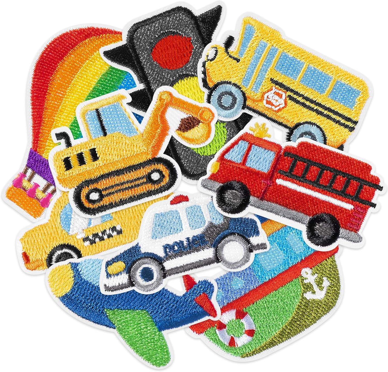 9Pcs Car Iron on Patches Cartoon Transportation Engineering Vehicle Traffic Light Sew on Repair Embroidered Applique DIY Craft Accessories Gifts for Toddlers Kids Boys Clothing Backpack Hat