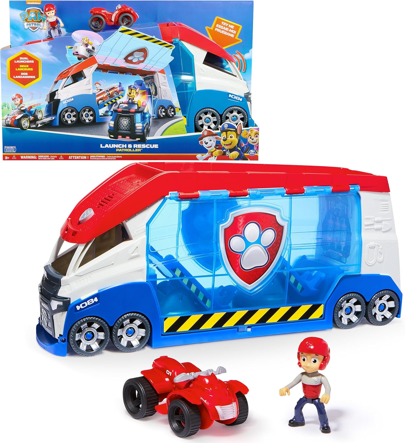 Paw Patrol, Transforming PAW Patroller with Vehicle Launchers, Lights & Sounds, Ryder Action Figure & ATV Toy Car, Kids’ Toys for Boys & Girls Ages 3+