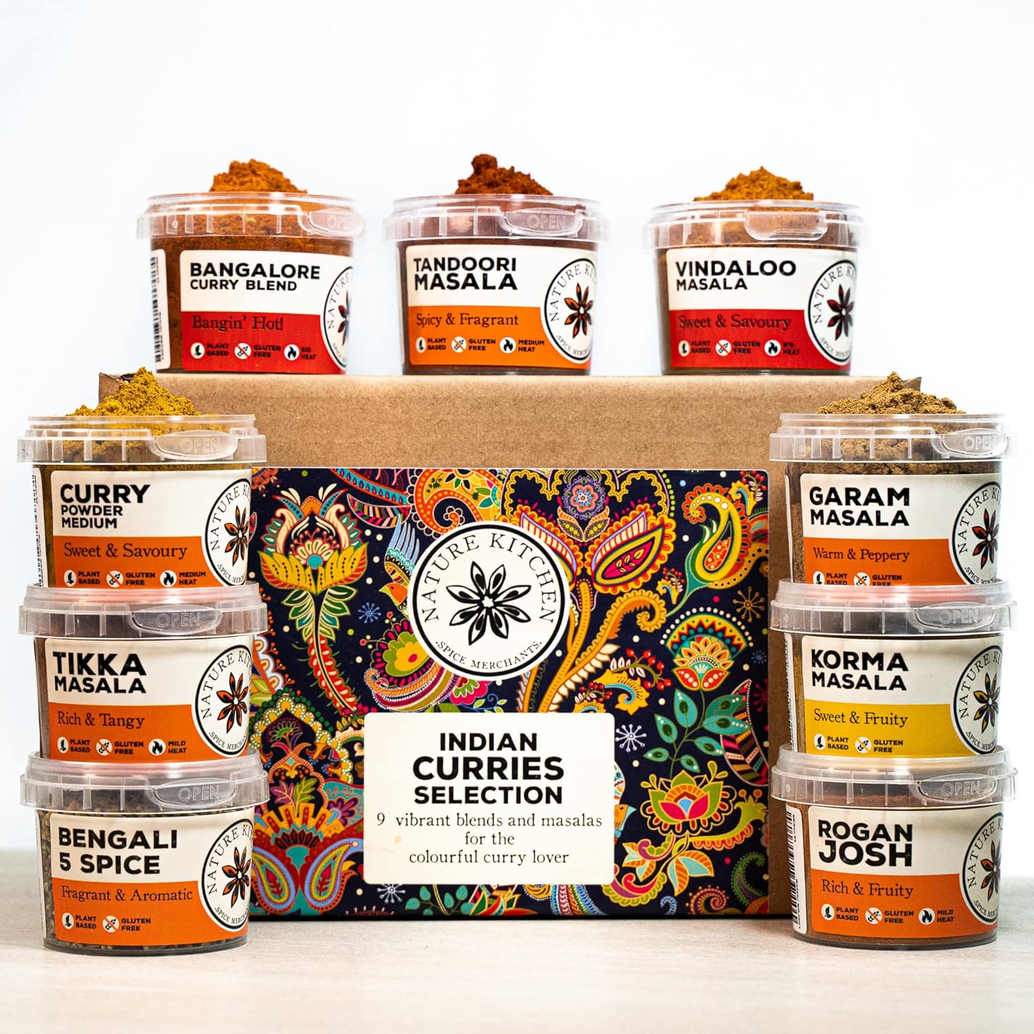 Nature Kitchen Indian Curry Gourmet Spice Seasoning Selection Mix Gift Set Kit. 9x Gluten-Free Herbs and Spices For Cooking Recipes. Including Blends For Vindaloo, Korma, Masalas and More