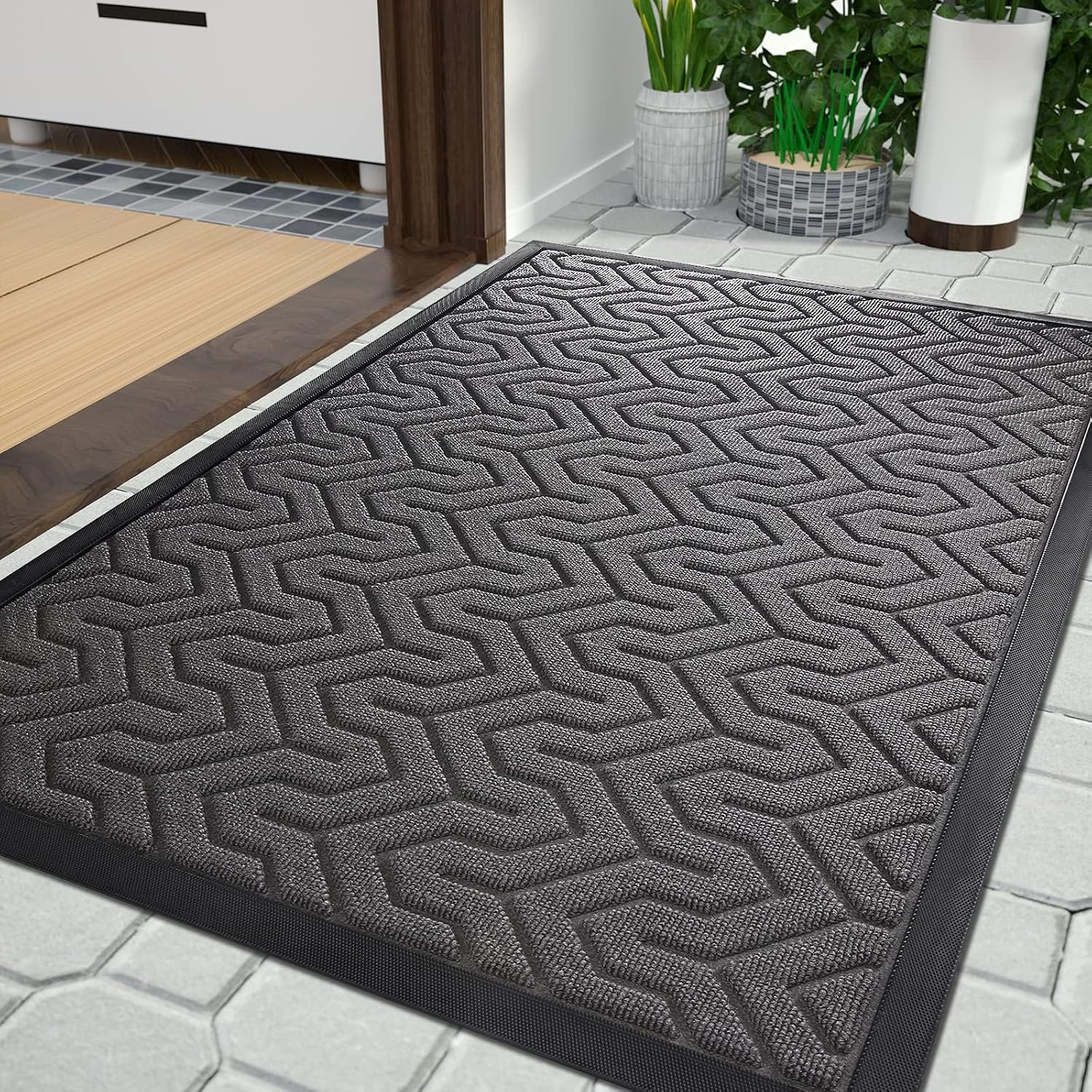 Yimobra Door Mats, Heavy Duty Water Absorbent Mud Resistant Easy Clean Entry Outdoor Mat,Non Slip Backing, Exterior Mats for Outside Patio Porch Farmhouse, 75 x 43 cm, Gray