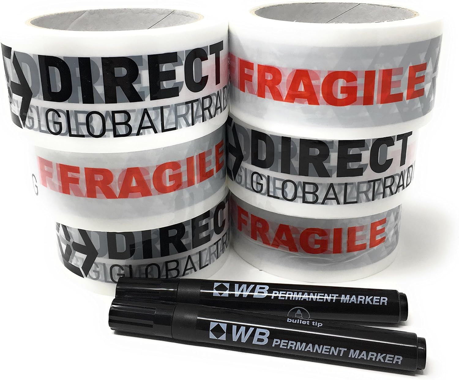 66m x 6 Rolls Quality Fragile Tape House Moving Storage Multi Pack with 2 Black Marker Pens