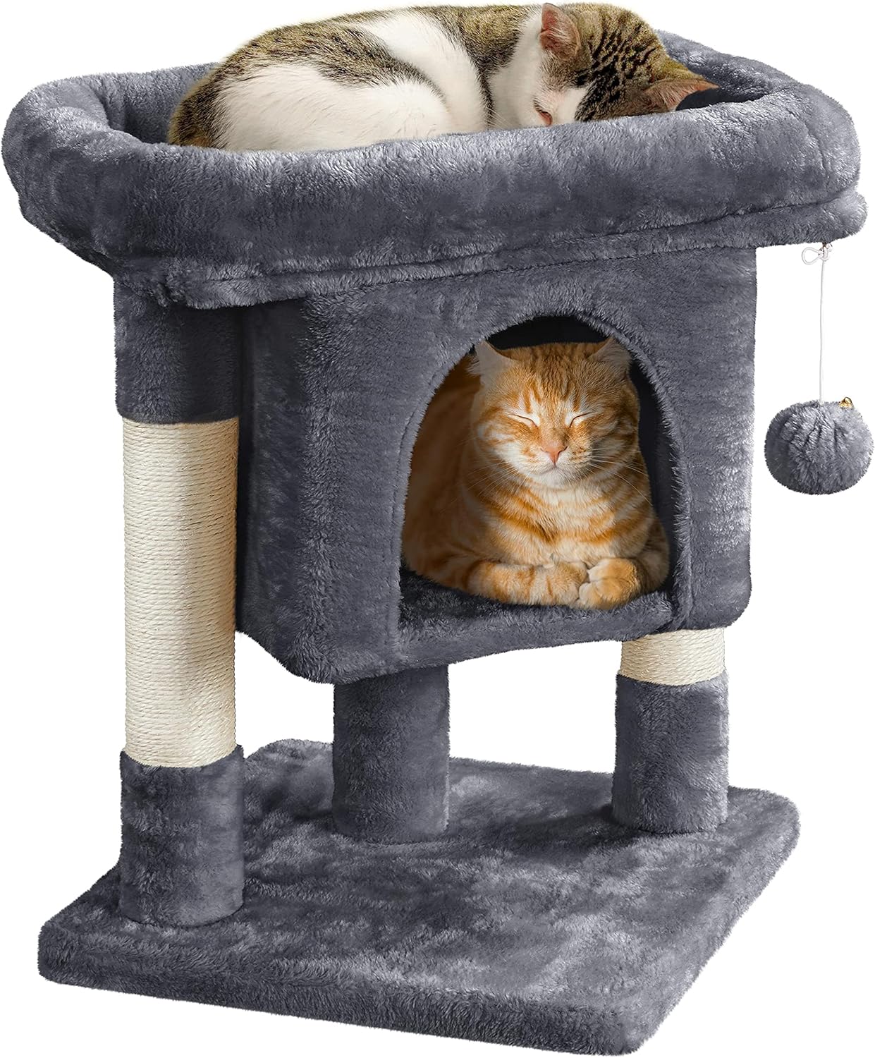 Yaheetech 59cm Basic Cat Tree Tower, Cat Scratching Post w/Oversized Perches, Condo and Hanging Ball, Pet Furniture House for Cats Kittens Pets, Dark Grey