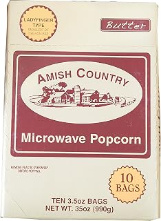 Amish Country Popcorn | Old Fashioned Microwave Popcorn | 10 Bags Ladyfinger Butter | Non-GMO, Gluten Free, Microwaveable and Kosher (10 Bags)