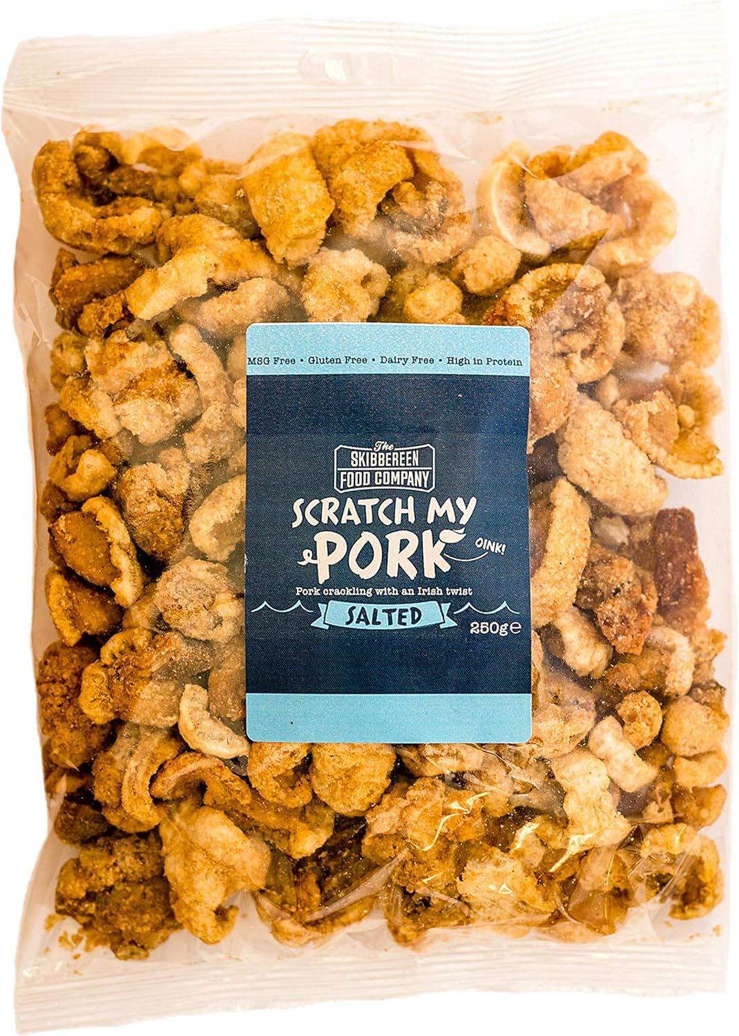 Scratch My Pork Bulk Pork Crackling - Lightly Salted Gluten Free Pork Scratchings - 100% Pork Rinds - Low Carb High Protein Pub Snacks - 250g Bag by The Skibbereen Food Co.