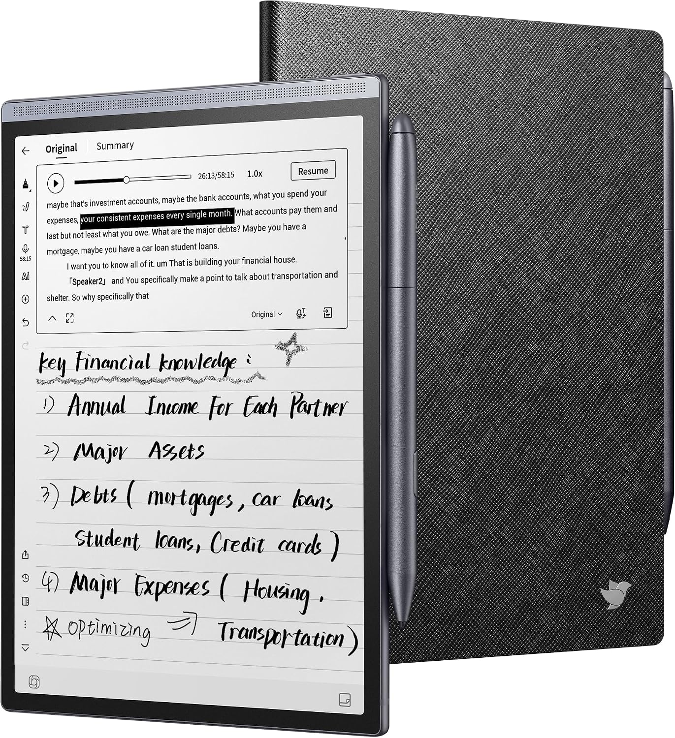 iFLYTEK AINOTE Air 2, 8.2" AI Smart E Ink Tablet with Folio Case & Stylus, Powered Multi-Language Transcription, Adjustable Light Paper Note-Taking Tablet Digital Notebook for Meetings Study
