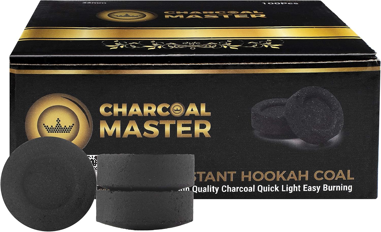Charcoal Briquettes – 100-Pack Hookah Coals – Instant Light Coals for Incense, Hookah Set – 45-min Slow Burning – Low Smoke Charcoal Discs – Flavorless and Odorless