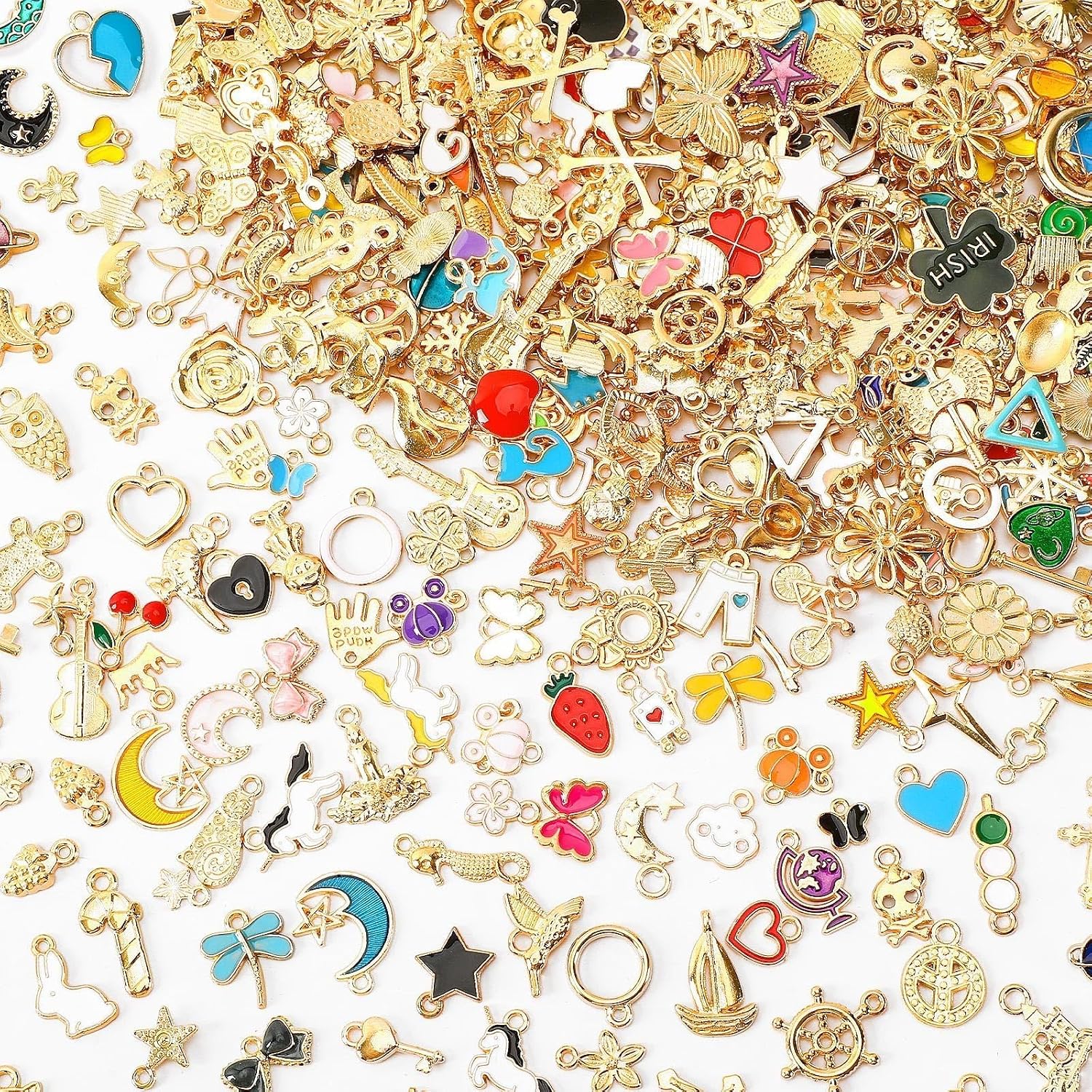 SANNIX 400Pcs Charms for Jewelry Making, Assorted Gold Enamel Charms Jewelry Bangle Charm Pendants Bracelet Necklace Earrings Making and Crafting