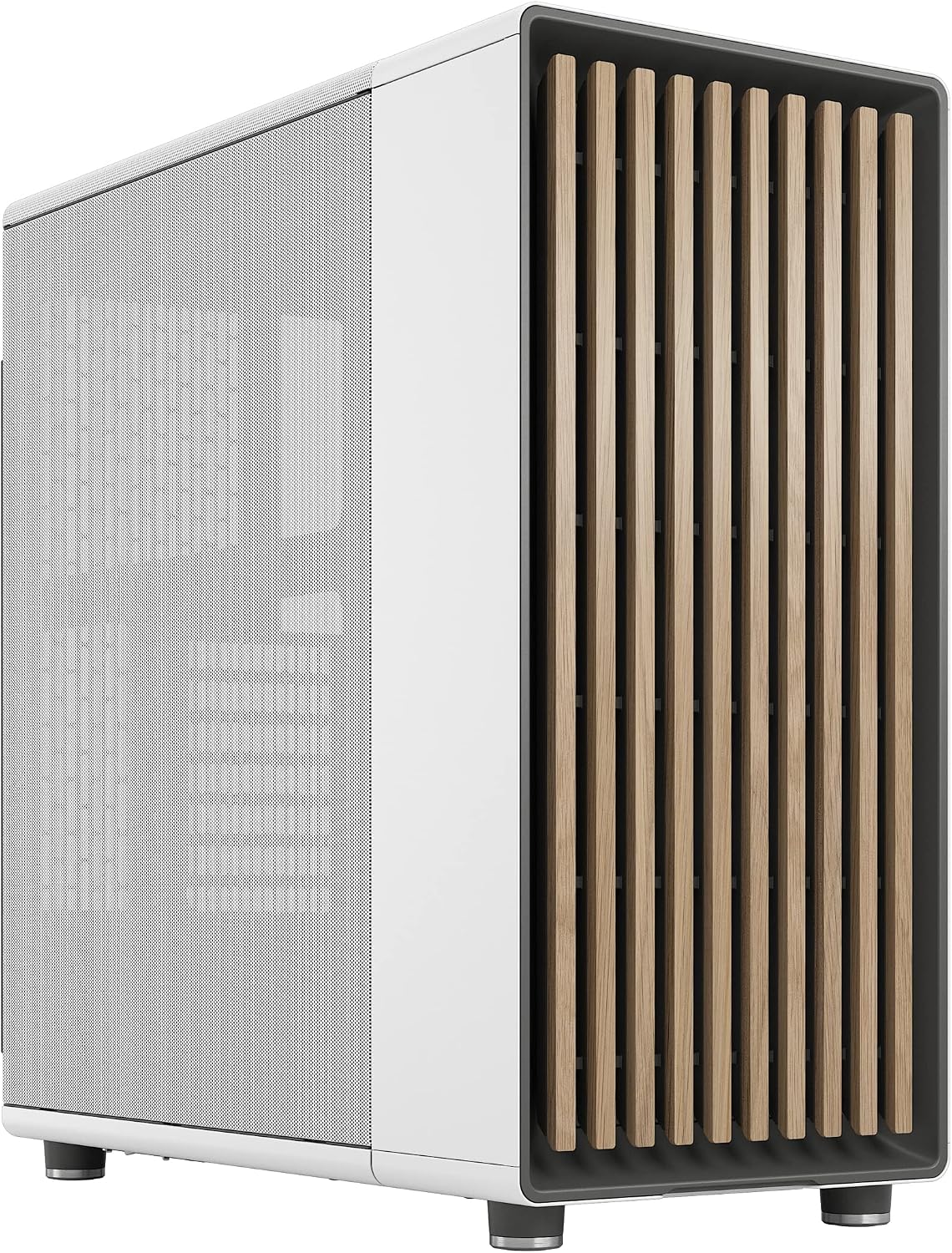 Fractal Design North Chalk White - Genuine Oak Wood Front - Mesh Side Panels - Two 140mm Aspect PWM Fans Included - Type C USB - ATX Airflow Mid Tower PC Gaming Case