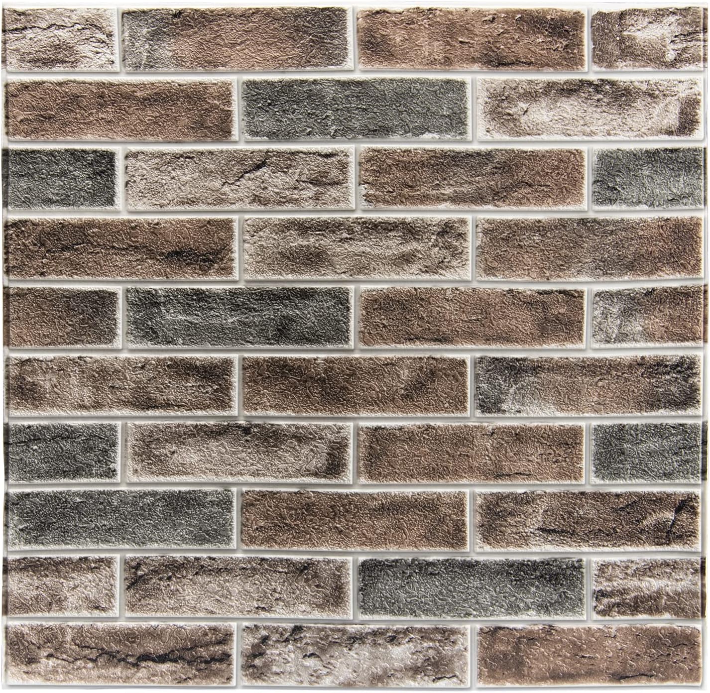 Art3d 20-Pack Durable Faux Brick Peel and Stick 3D Wall Panels, Gray Brown